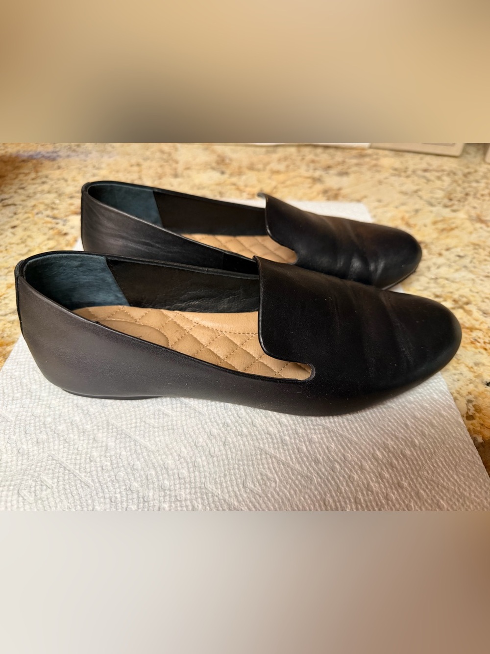 Birdies The Starling Loafer Black Leather Flats Quilted-Insole Flats Size 8